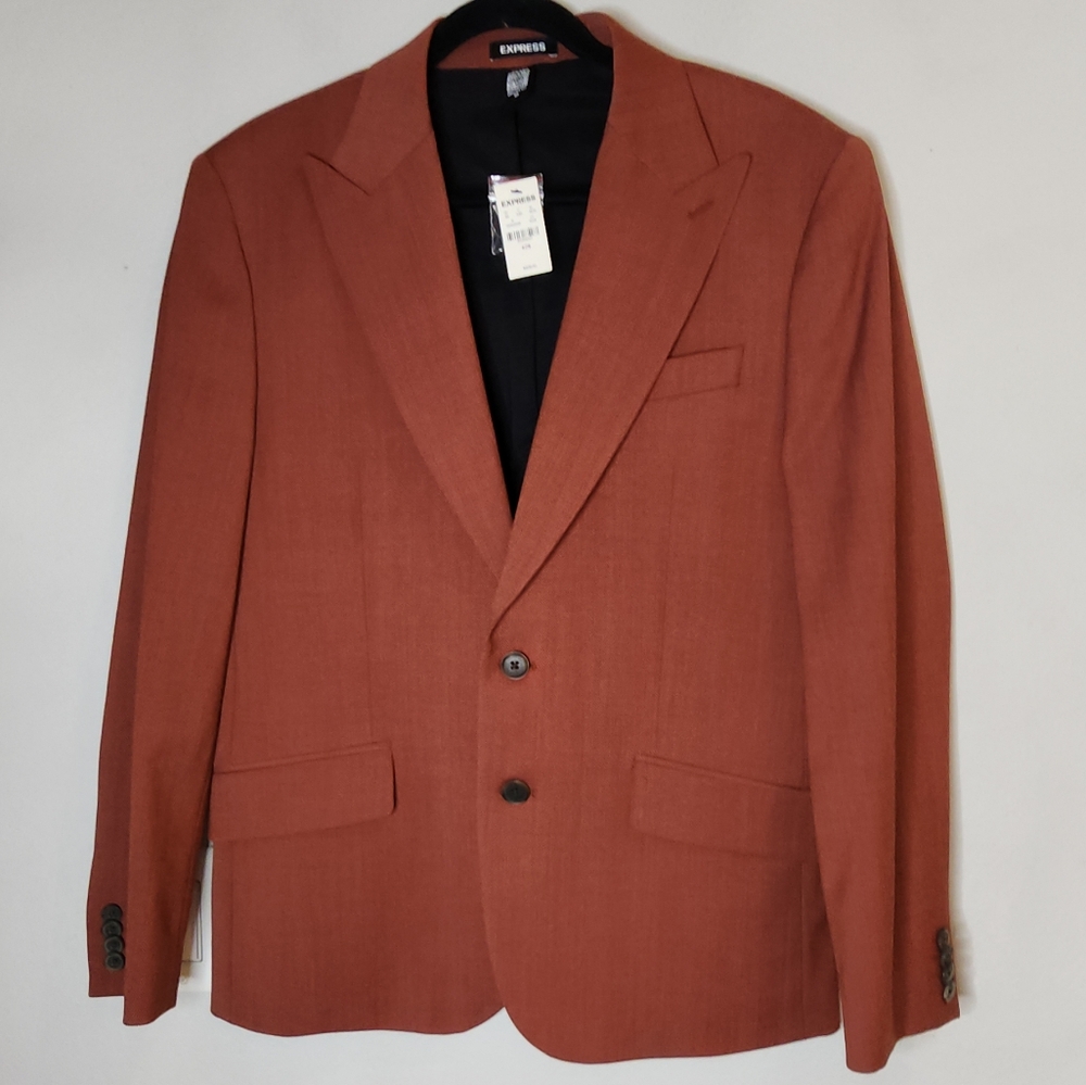 NWT Express Wool Blend Blazer Rust Red Brown Size 40S Short Slim $328